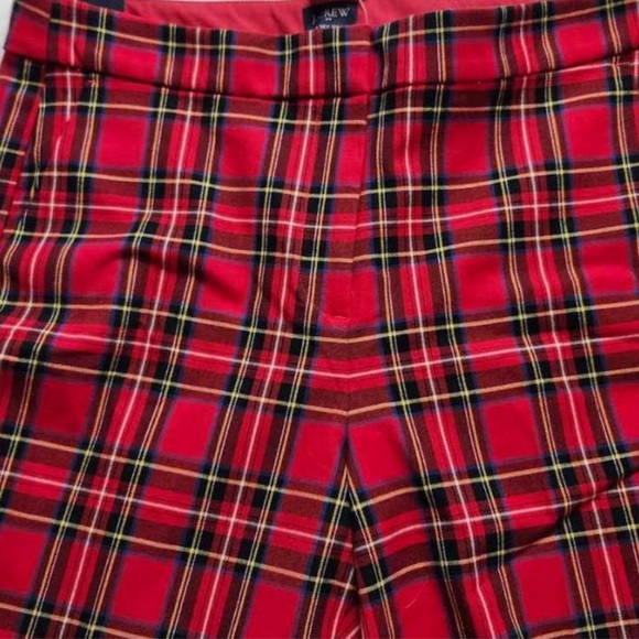 J. Crew Kelsey Tartan Plaid Cropped Flare Red Cropped Pants Size 10 - Picture 8 of 10